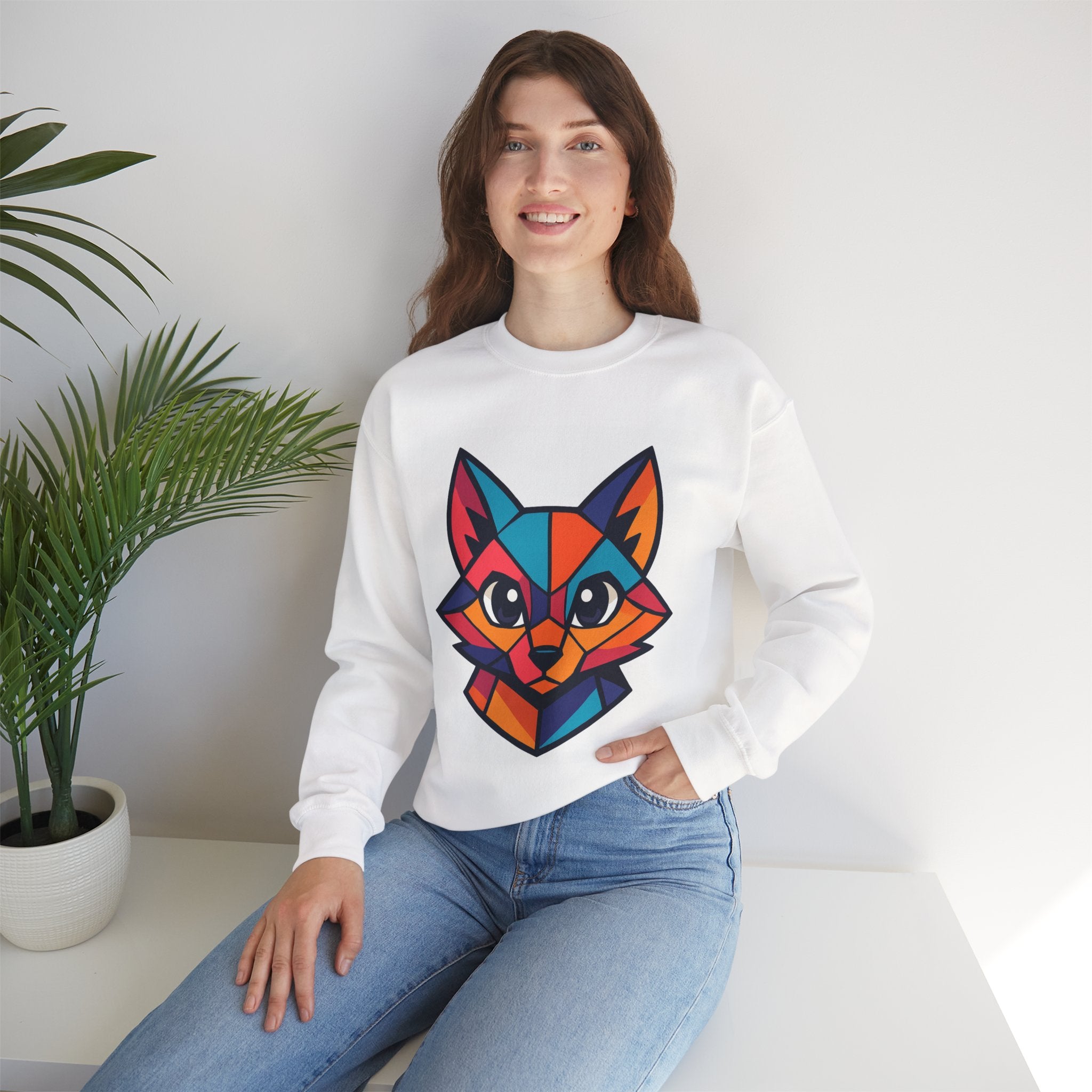 Geometric Colorful Fox Crewneck Sweatshirt