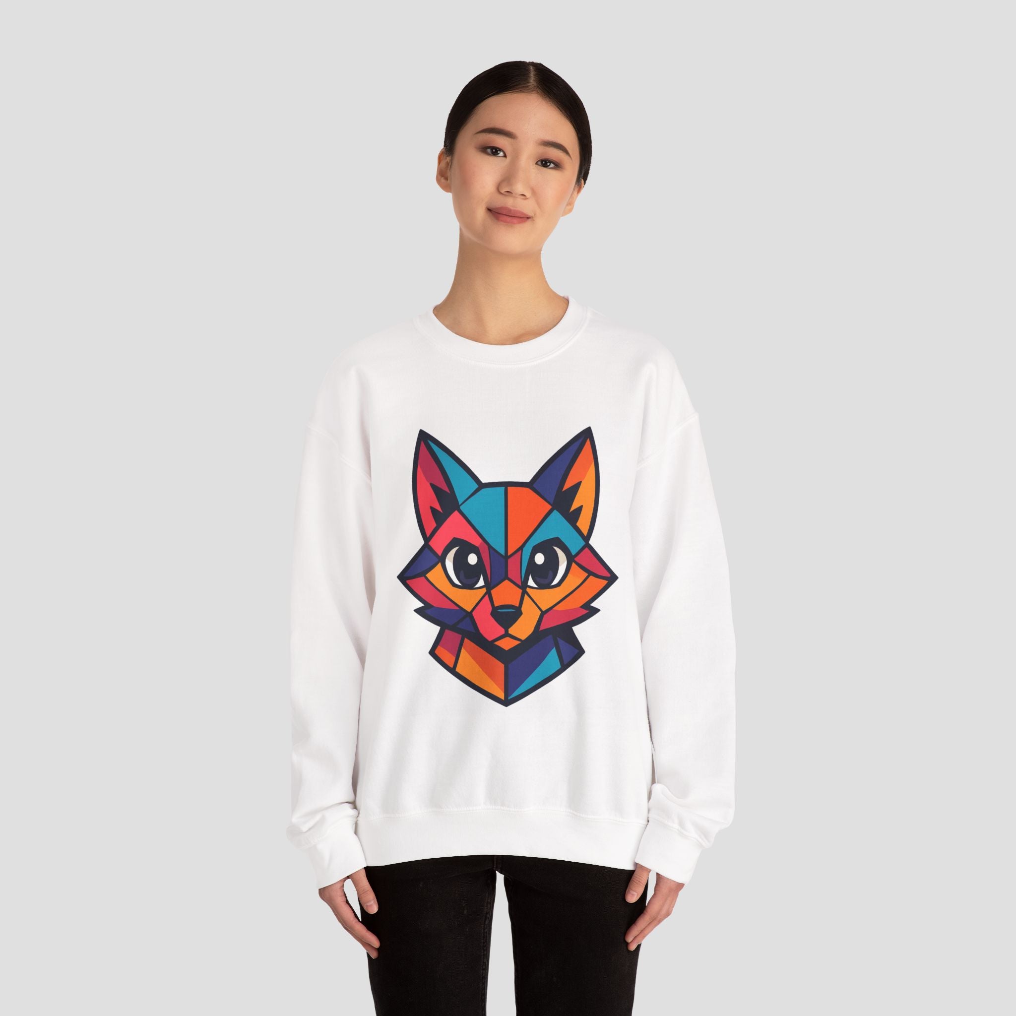 Geometric Colorful Fox Crewneck Sweatshirt