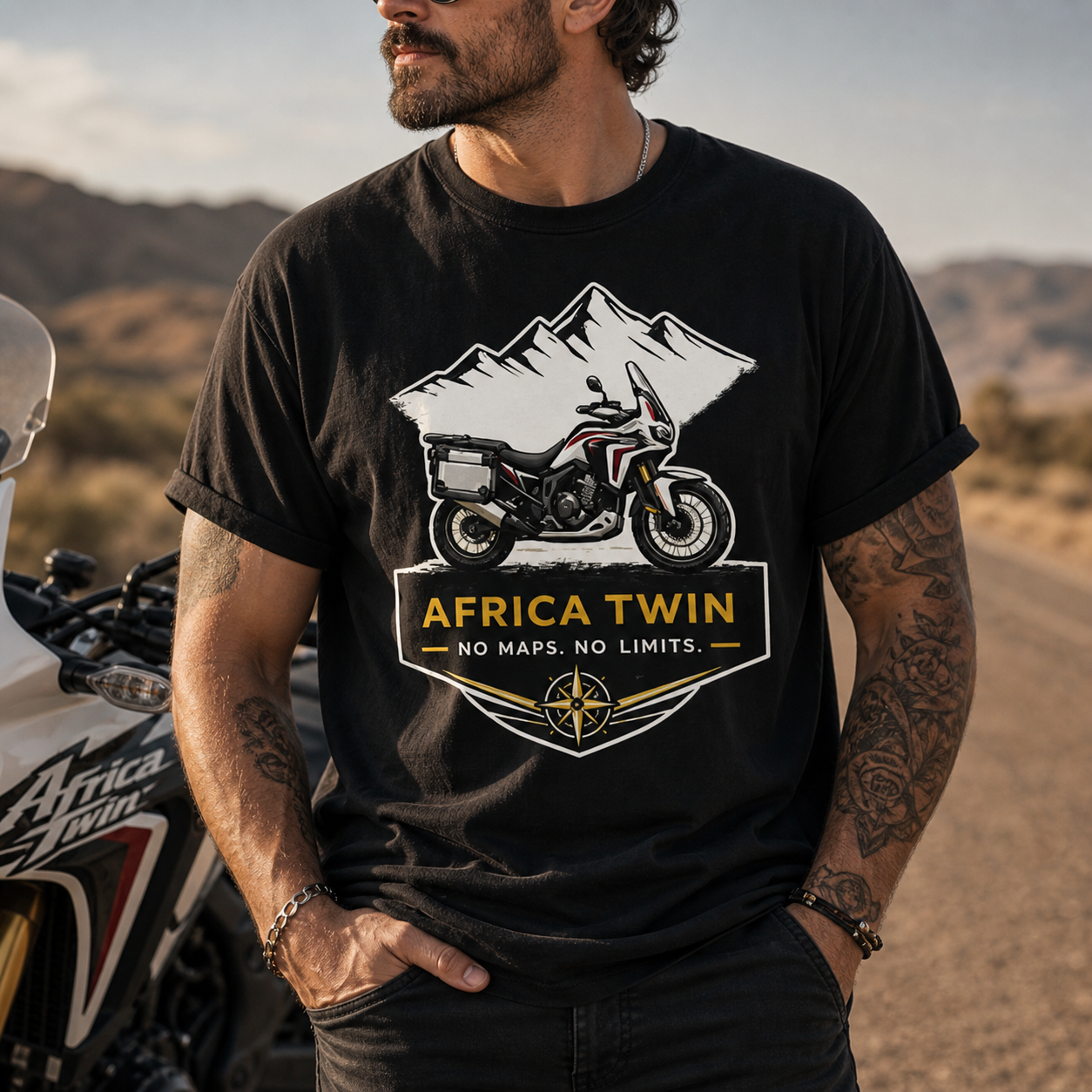 Unisex Africa Twin No Maps No Limits Adventure Motorcycle Graphic Tee product image