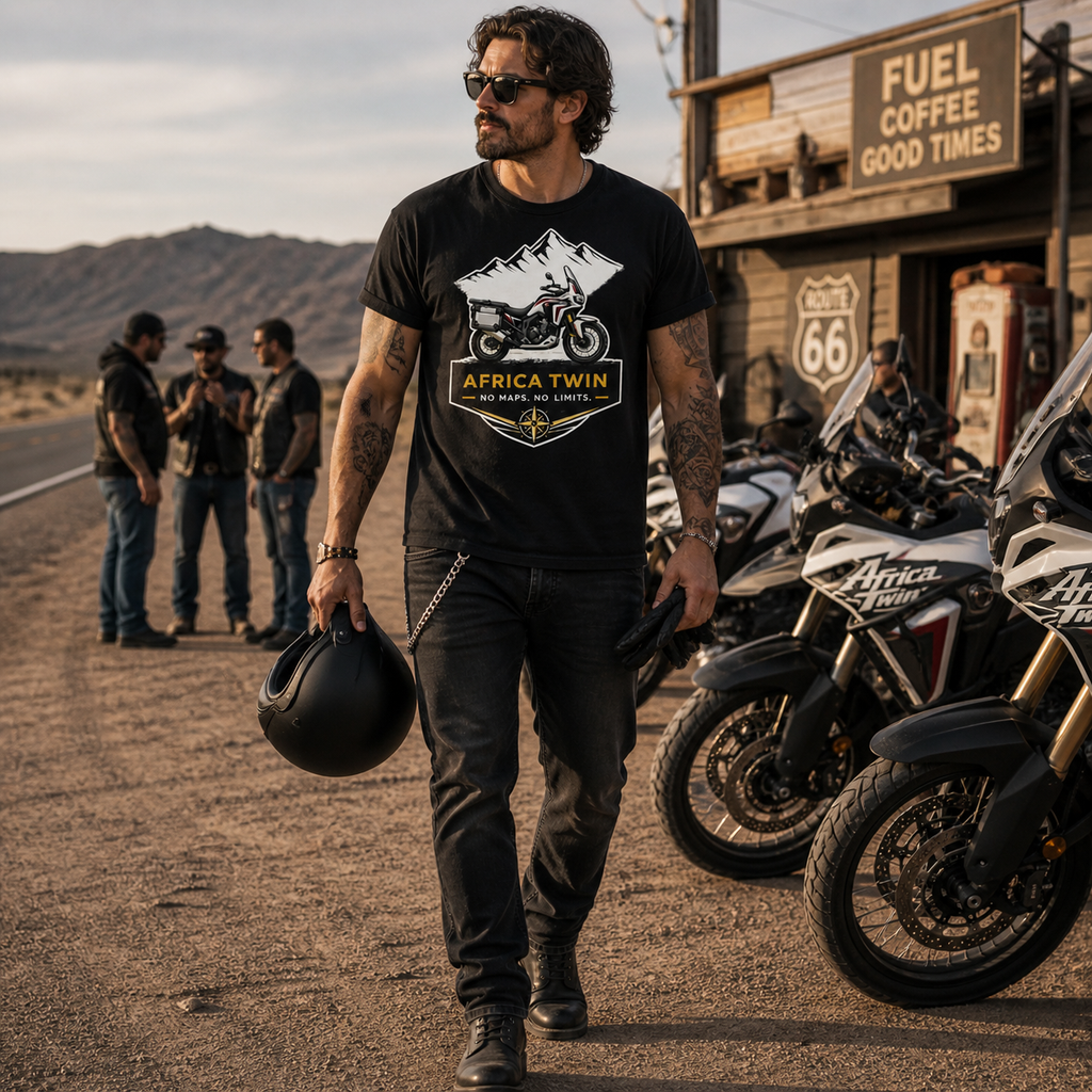 Unisex Africa Twin No Maps No Limits Adventure Motorcycle Graphic Tee product image