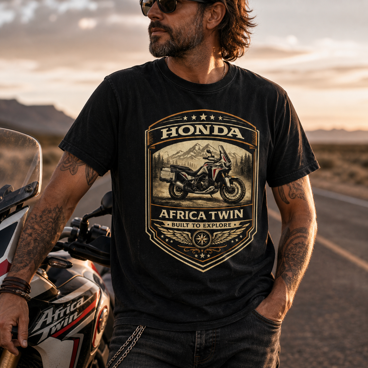 Unisex Honda Africa Twin Built For Discovery Vintage Motorcycle Graphic Tee product image