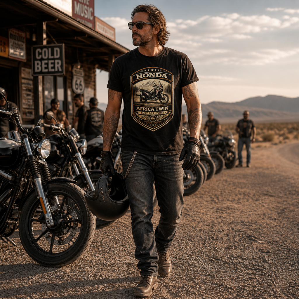 Unisex Honda Africa Twin Built For Discovery Vintage Motorcycle Graphic Tee product image