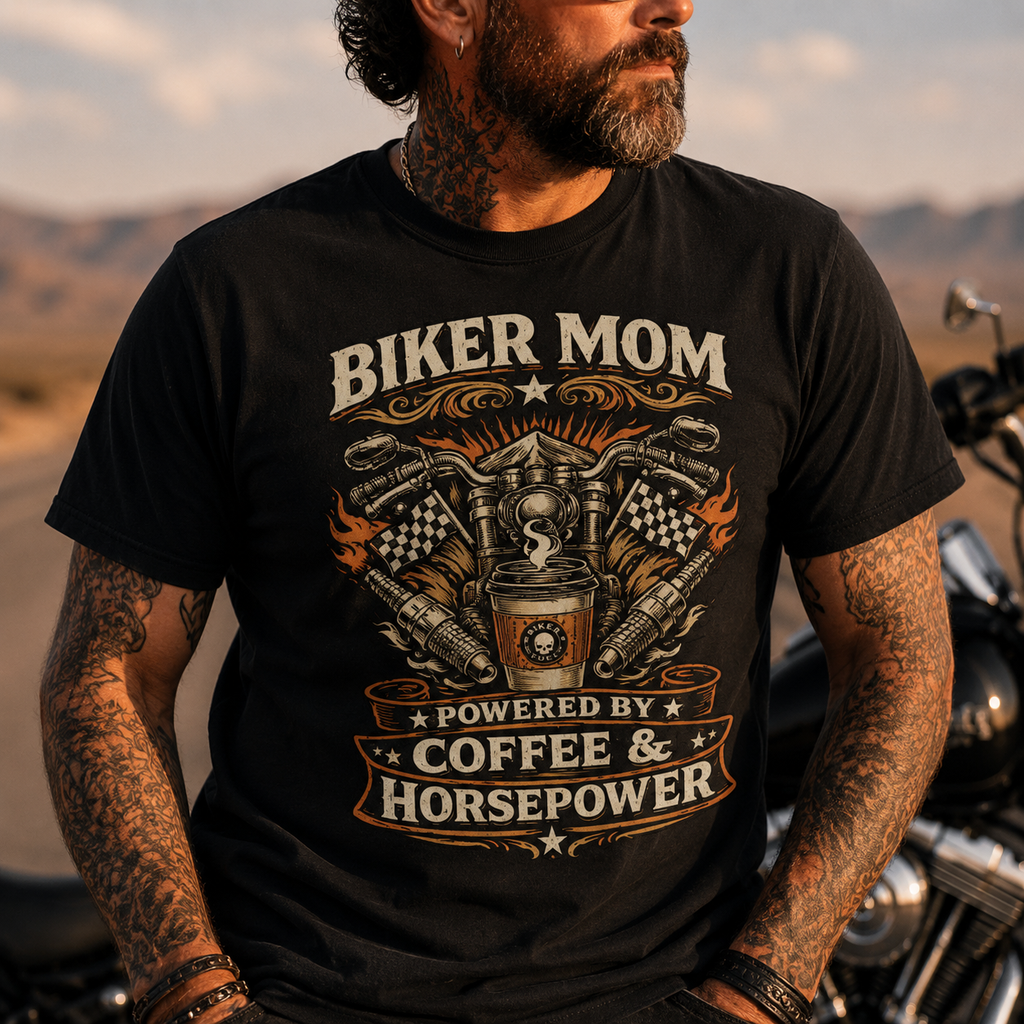 Biker motorcycle graphic t-shirt product image