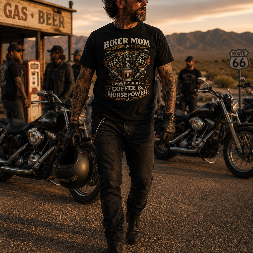 Biker motorcycle graphic t-shirt product image