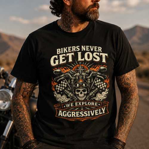 Biker motorcycle graphic t-shirt product image