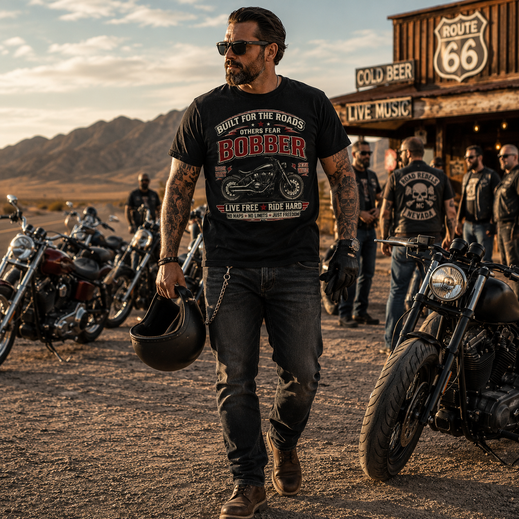 Biker motorcycle graphic t-shirt product image