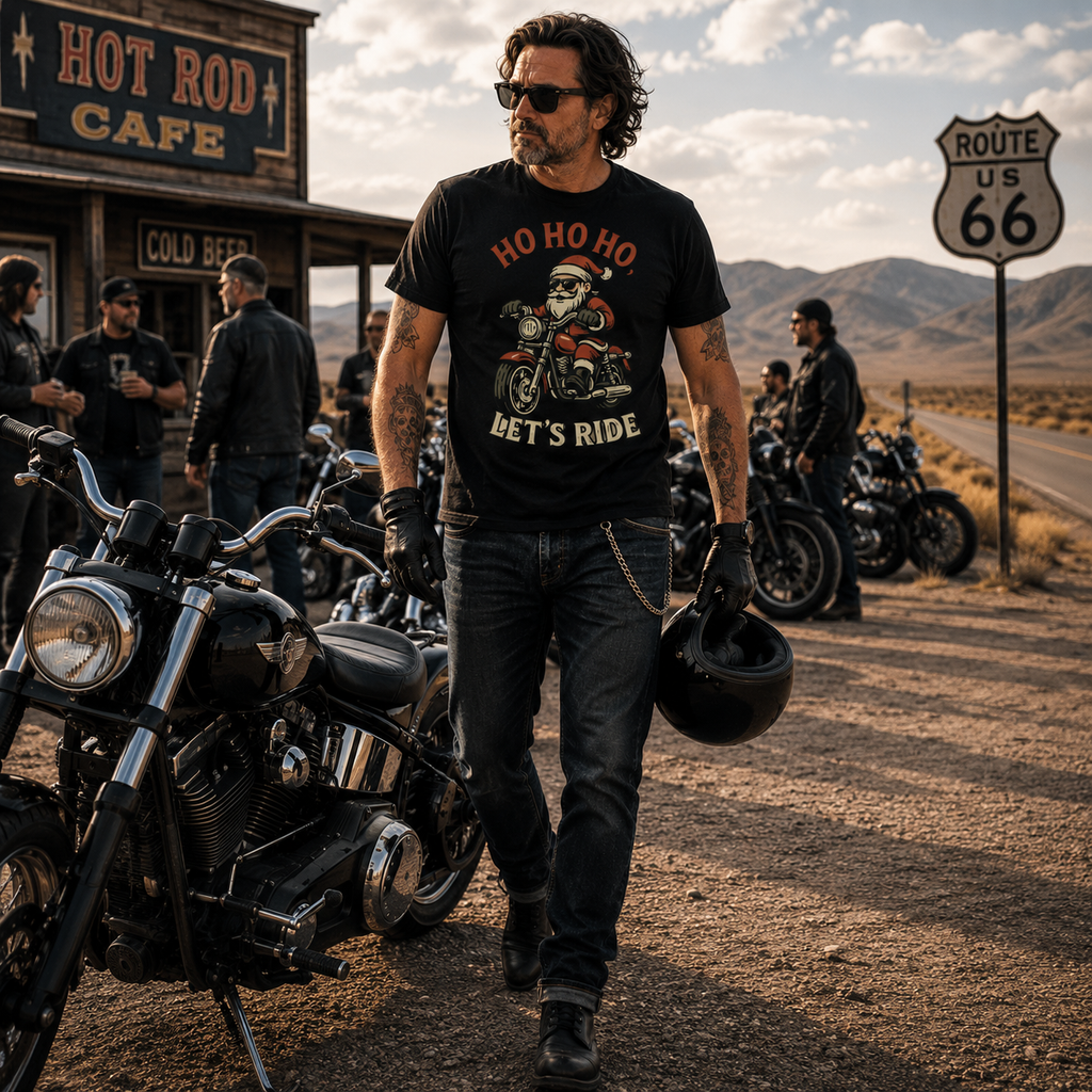 Unisex Ho Ho Ho Let's Ride Christmas Motorcycle Graphic Tee product image