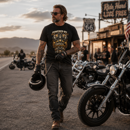Biker motorcycle graphic t-shirt product image