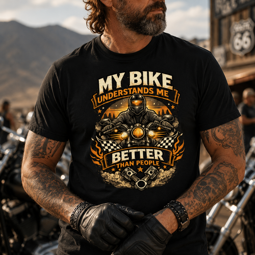 Biker motorcycle graphic t-shirt product image