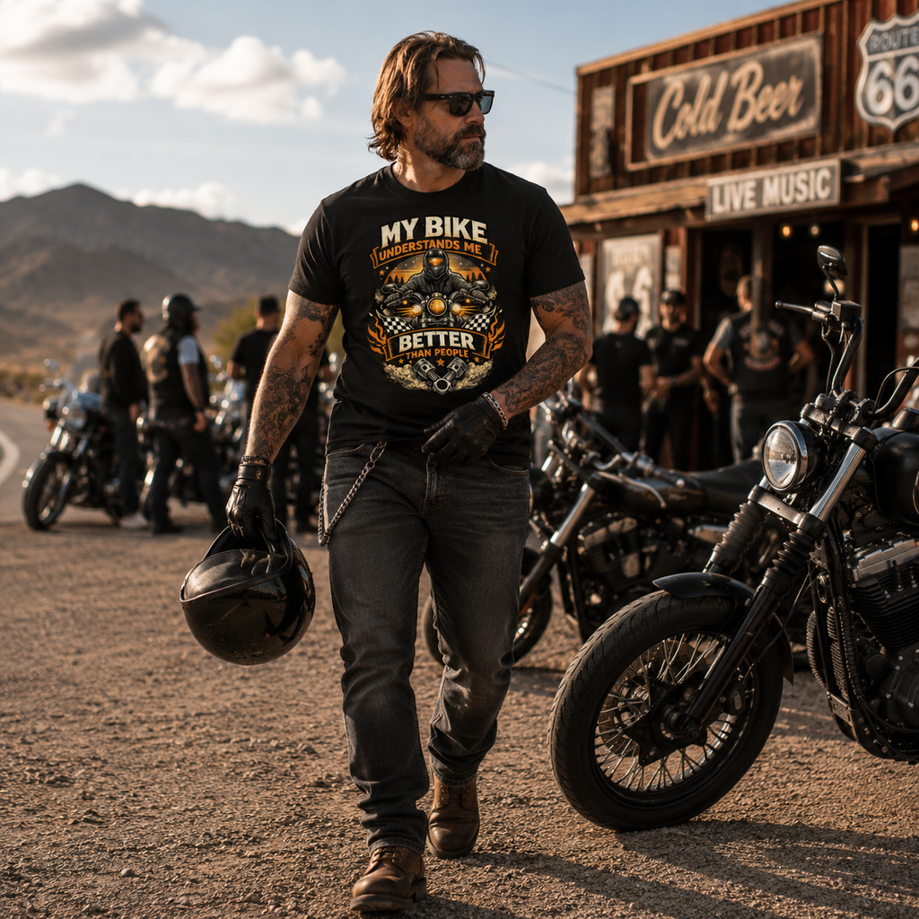 Biker motorcycle graphic t-shirt product image