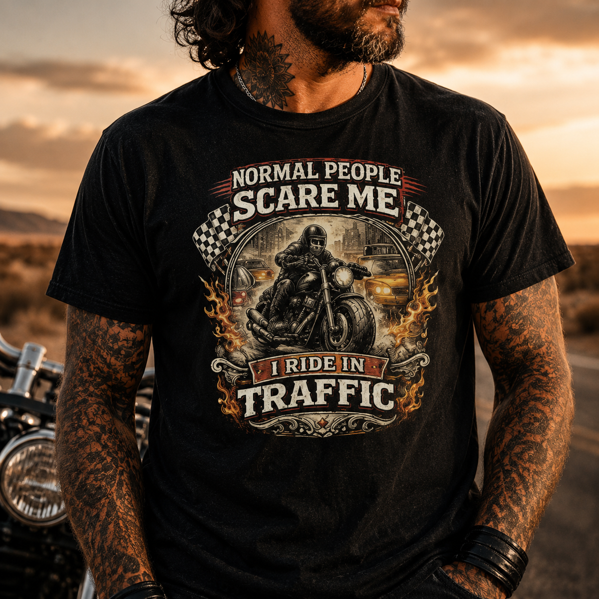 Biker motorcycle graphic t-shirt product image