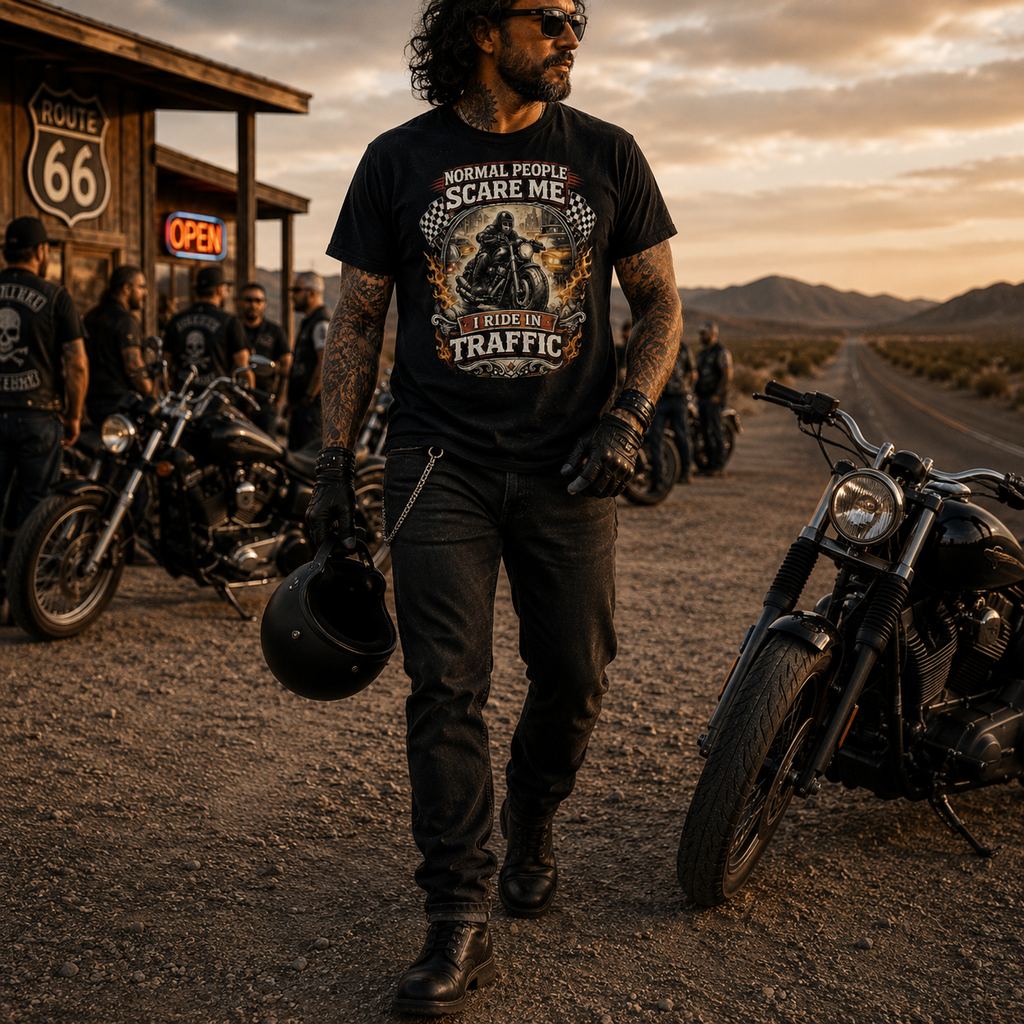 Biker motorcycle graphic t-shirt product image