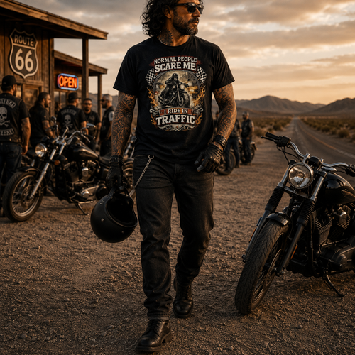 Biker motorcycle graphic t-shirt product image