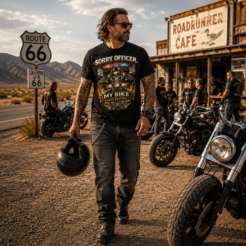 Biker motorcycle graphic t-shirt product image