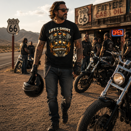 Biker motorcycle graphic t-shirt product image