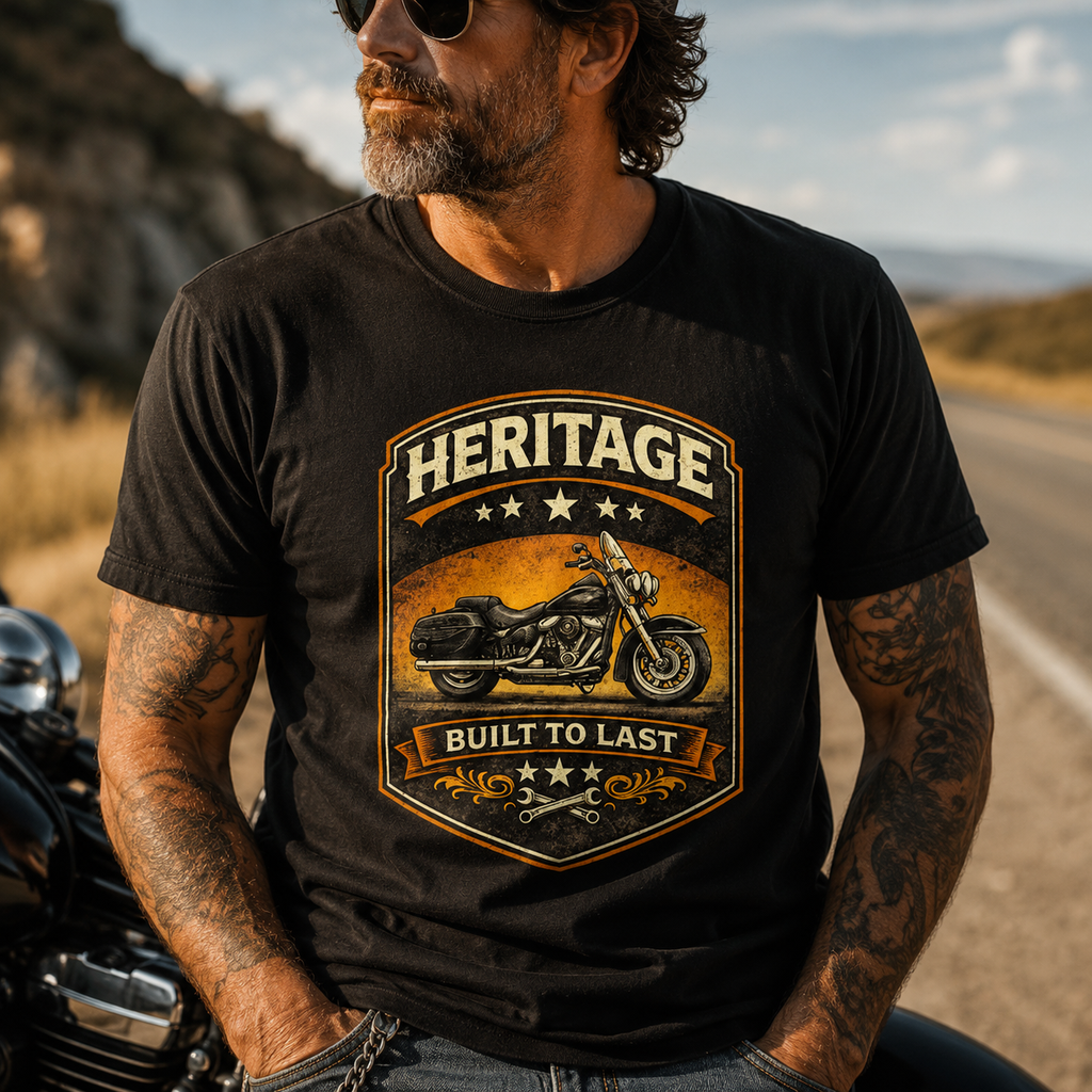 Heritage Built To Last Vintage Motorcycle Graphic Tee main graphic tee image