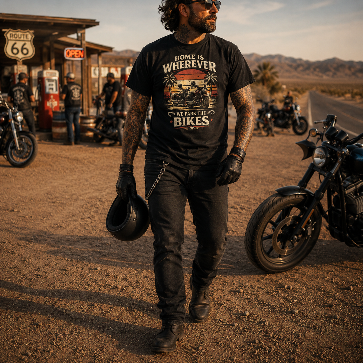 Biker motorcycle graphic t-shirt product image
