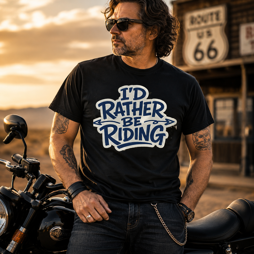 I'd Rather Be Riding Funny Motorcycle Graphic Tee main graphic tee image