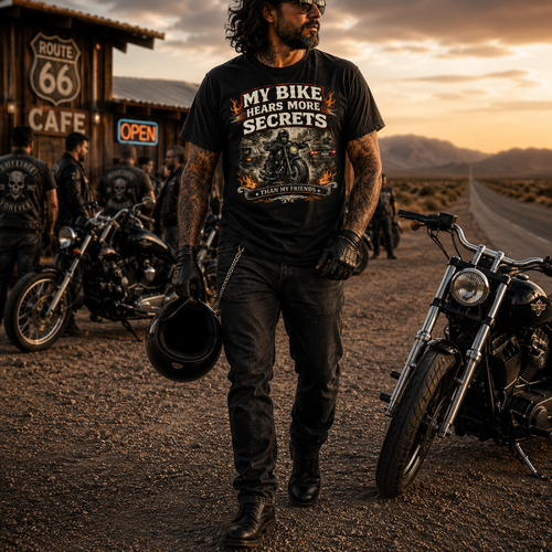 Biker motorcycle graphic t-shirt product image