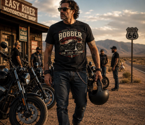 Biker motorcycle graphic t-shirt product image
