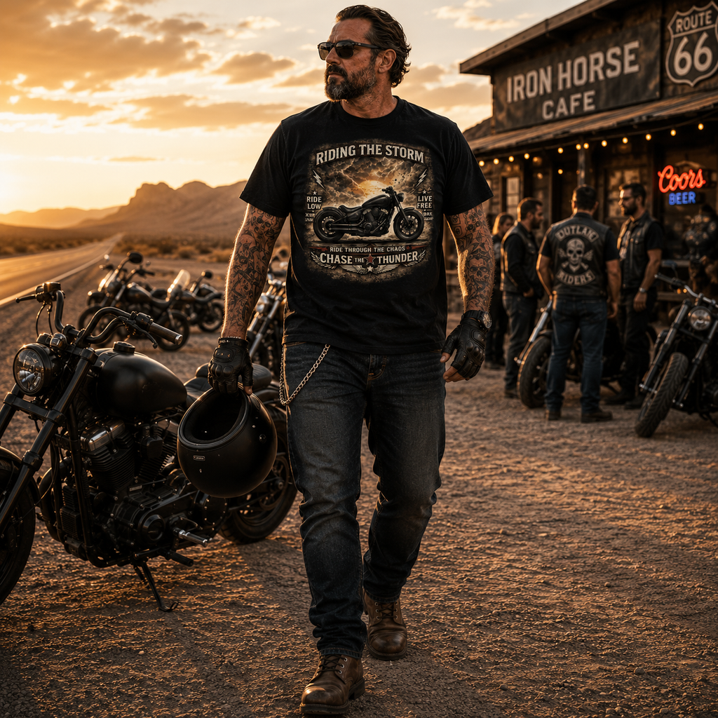 Biker motorcycle graphic t-shirt product image