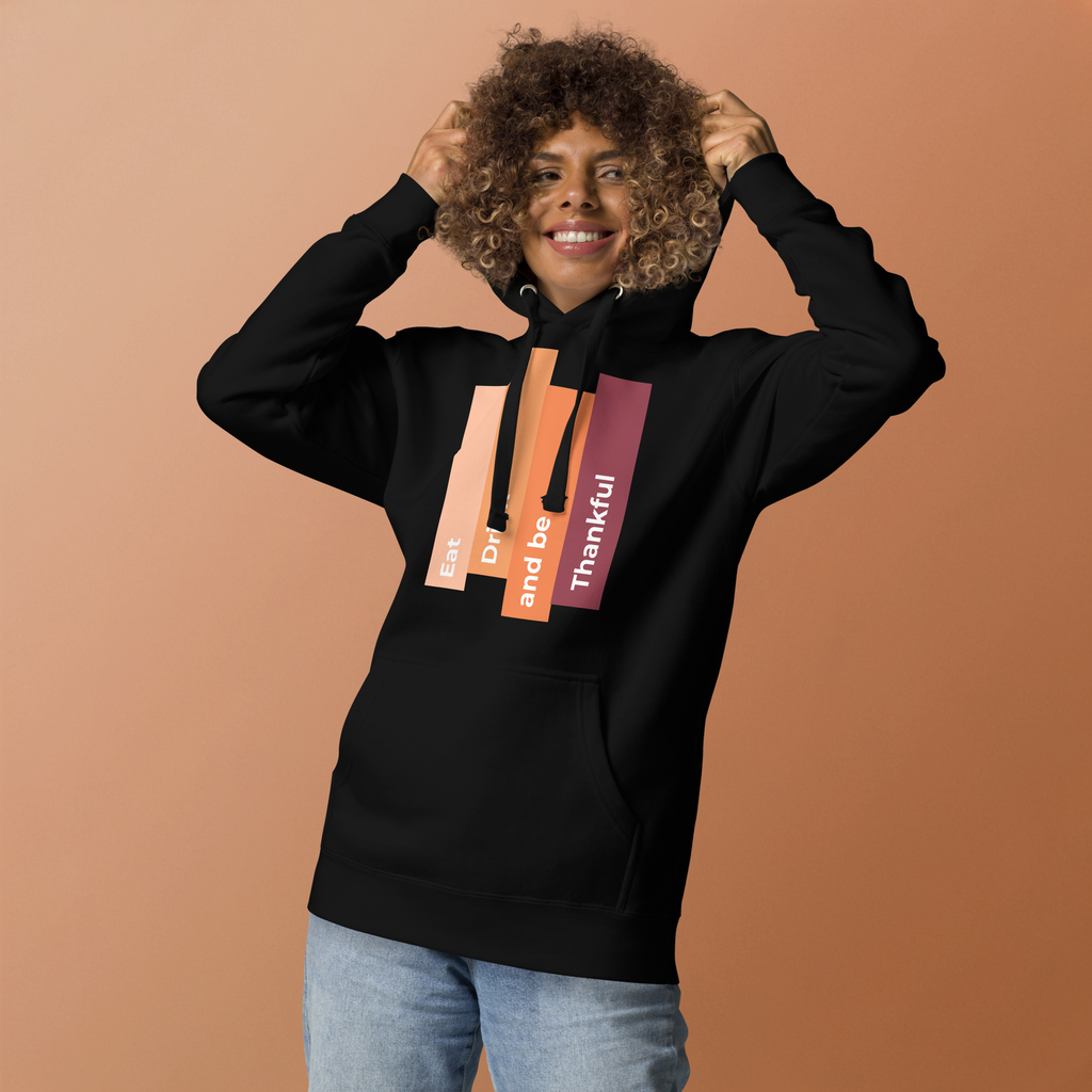 Unisex Eat Drink Be Thankful Fall Premium Pullover Hoodie black
