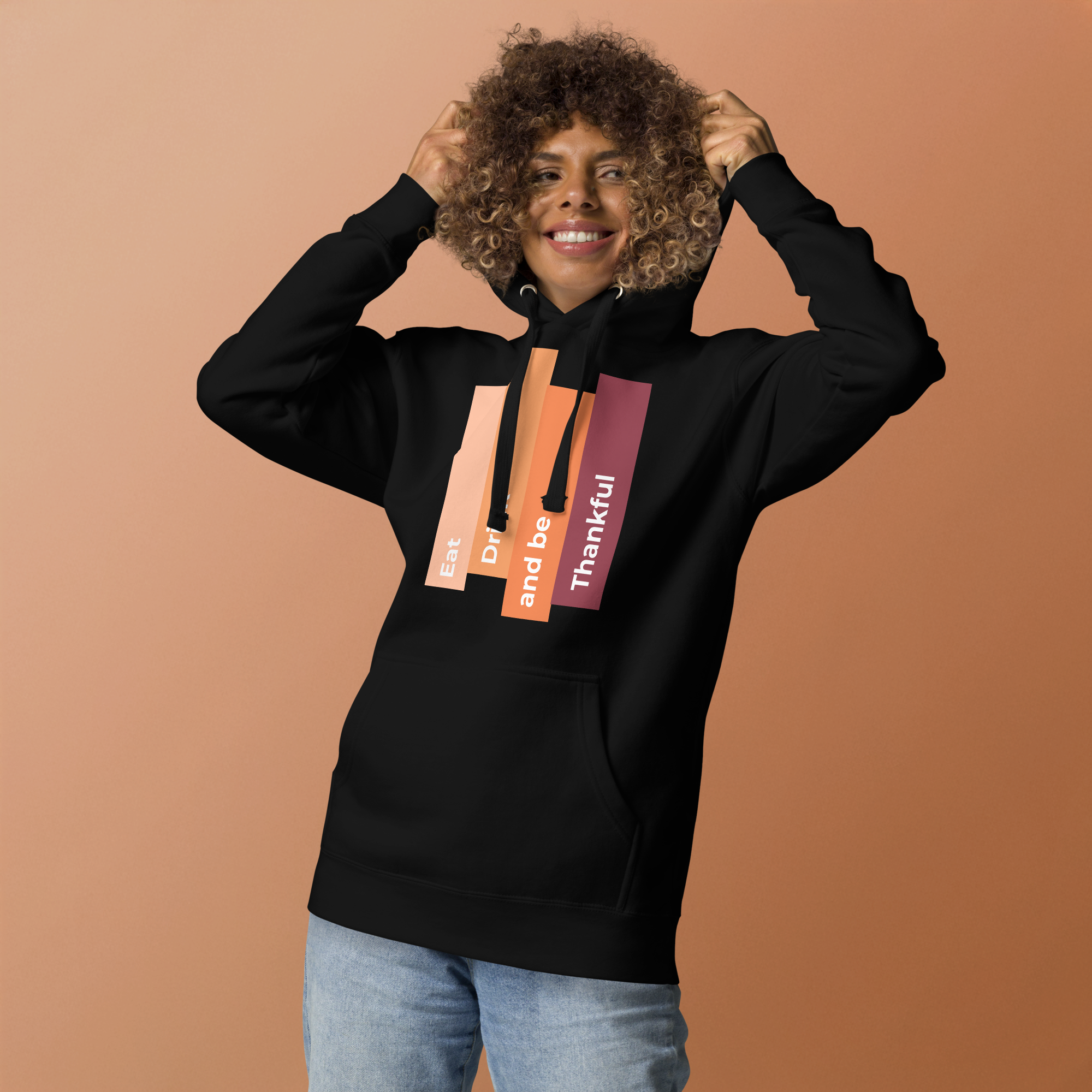 Unisex Eat Drink Be Thankful Fall Premium Pullover Hoodie black