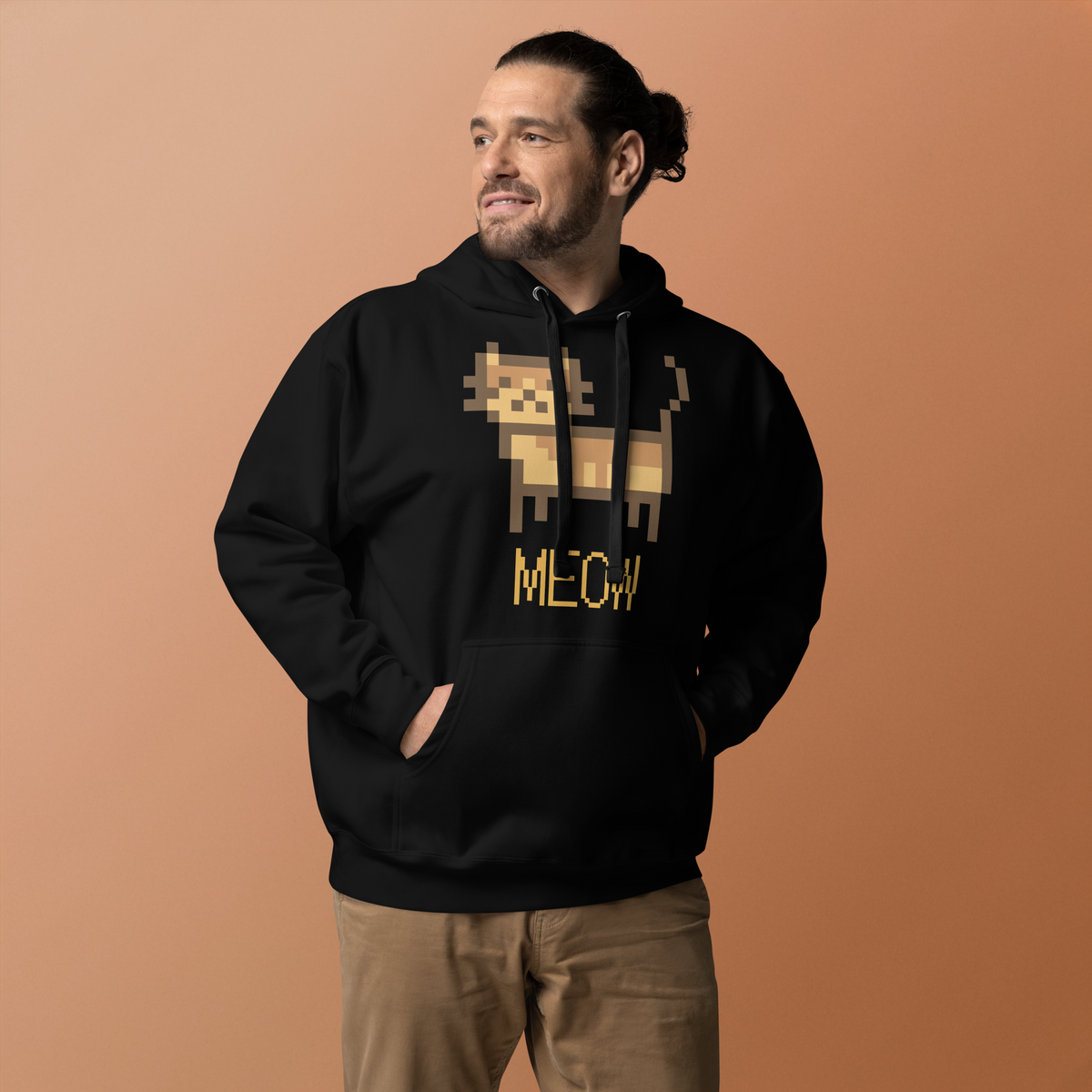Unisex Pixel Cat Meow Premium Pullover Graphic Hoodie maroon
