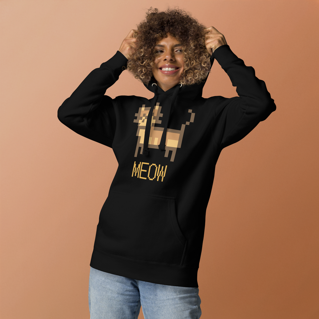 Unisex Pixel Cat Meow Premium Pullover Graphic Hoodie maroon