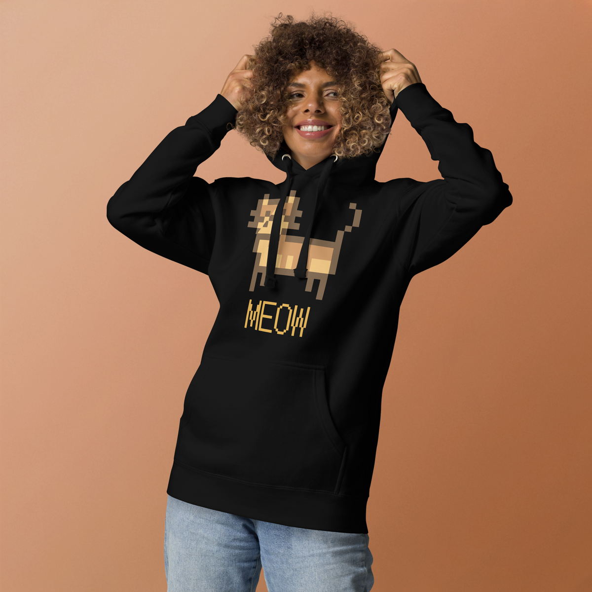 Unisex Pixel Cat Meow Premium Pullover Graphic Hoodie maroon