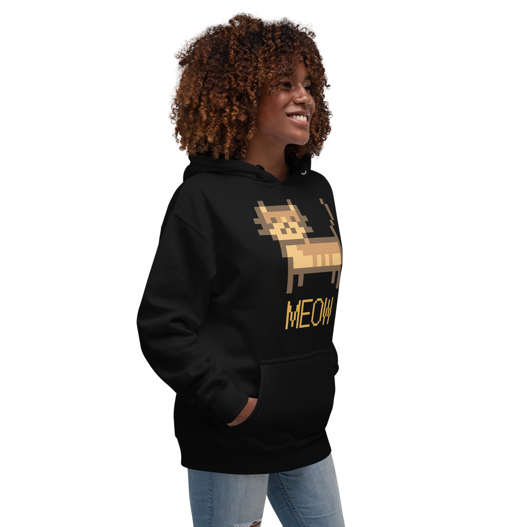Unisex Pixel Cat Meow Premium Pullover Graphic Hoodie maroon