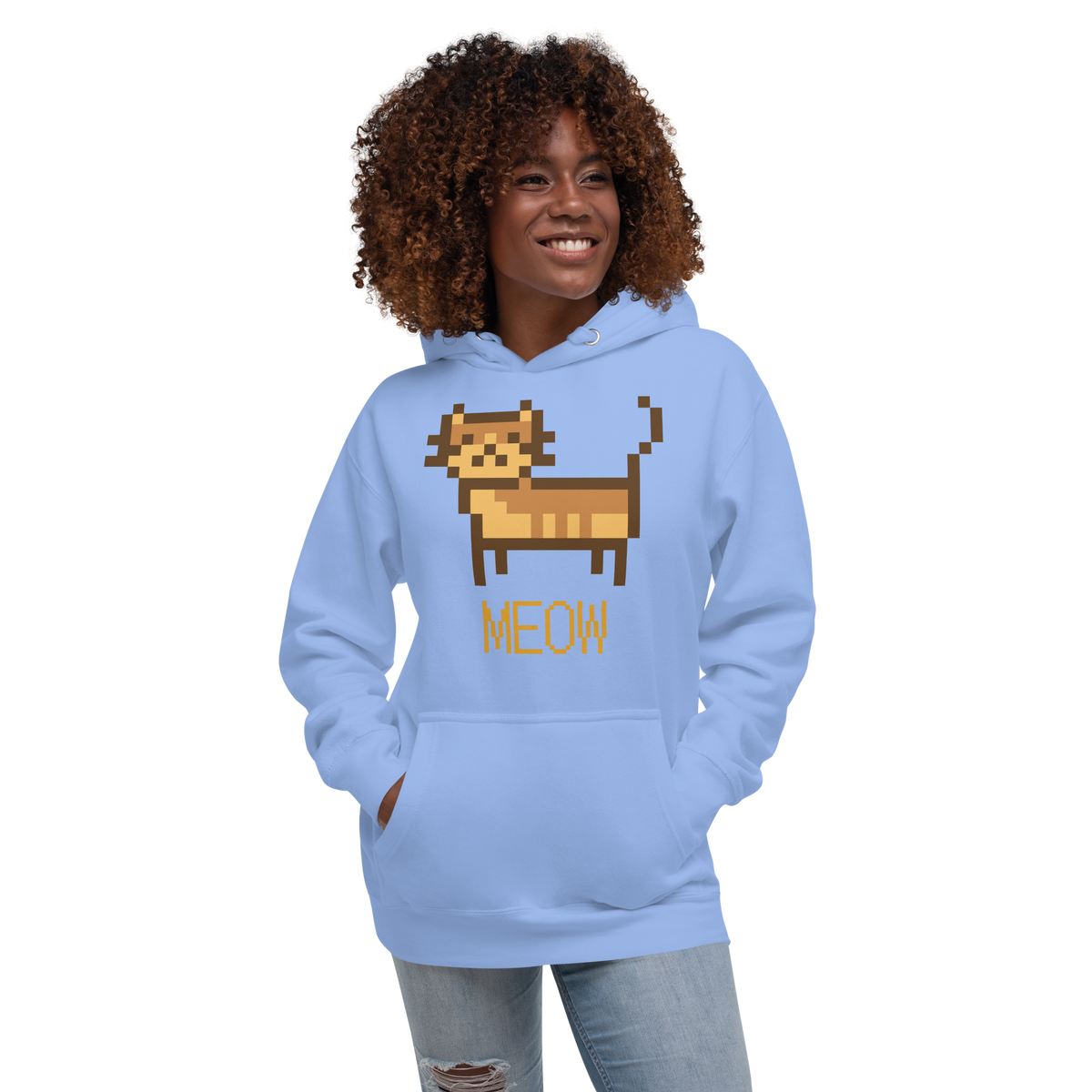 Unisex Pixel Cat Meow Premium Pullover Graphic Hoodie dusty-rose