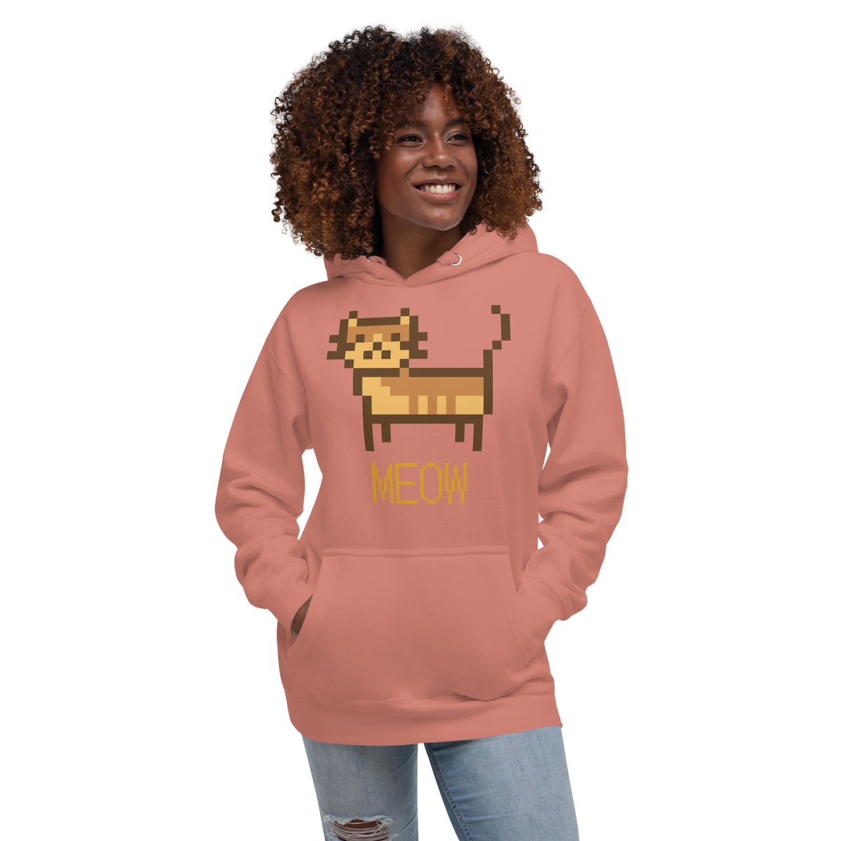 Unisex Pixel Cat Meow Premium Pullover Graphic Hoodie team-red