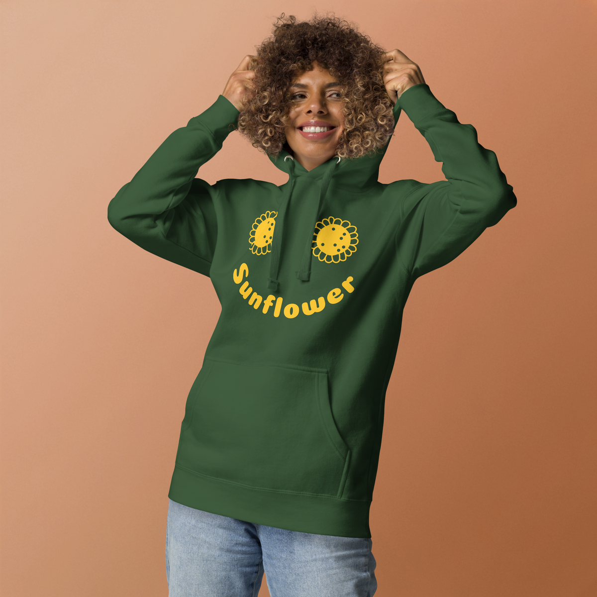 Unisex Sunflower Graphic Premium Pullover Hoodie forest-green