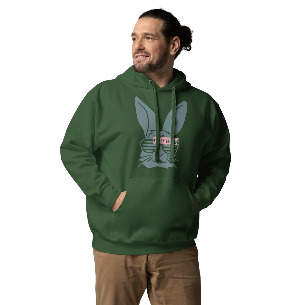 Unisex Stay Weird Bunny Graphic Premium Pullover Hoodie Forest Green