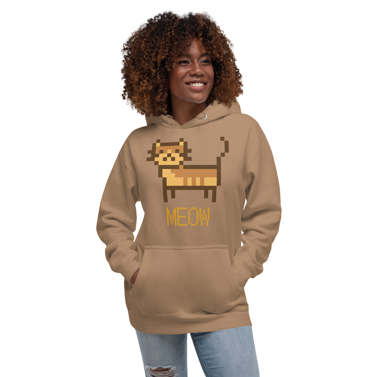 Unisex Pixel Cat Meow Premium Pullover Graphic Hoodie dusty-rose