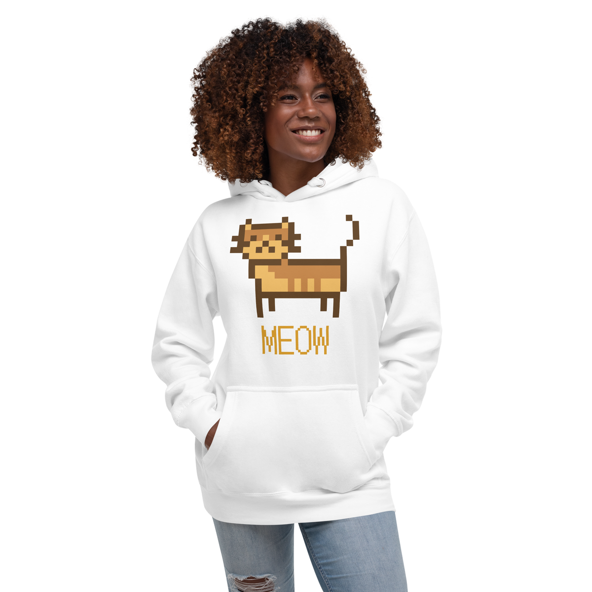 Unisex Pixel Cat Meow Premium Pullover Graphic Hoodie carolina-blue