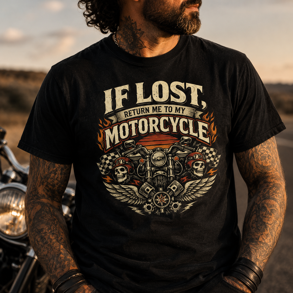 Biker motorcycle graphic t-shirt product image