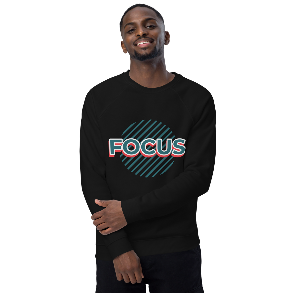 Unisex Focus Motivational Quote Raglan Printed Sweatshirt charcoal-melange