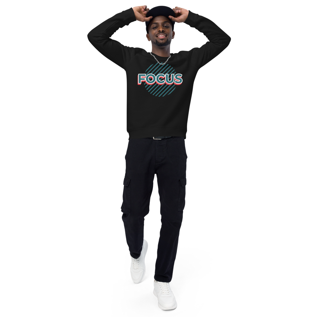 Unisex Focus Motivational Quote Raglan Printed Sweatshirt charcoal-melange