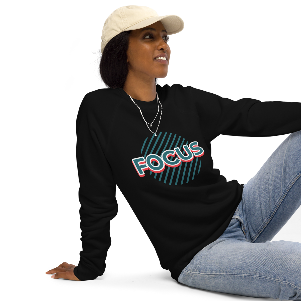 Unisex Focus Motivational Quote Raglan Printed Sweatshirt bottle-green