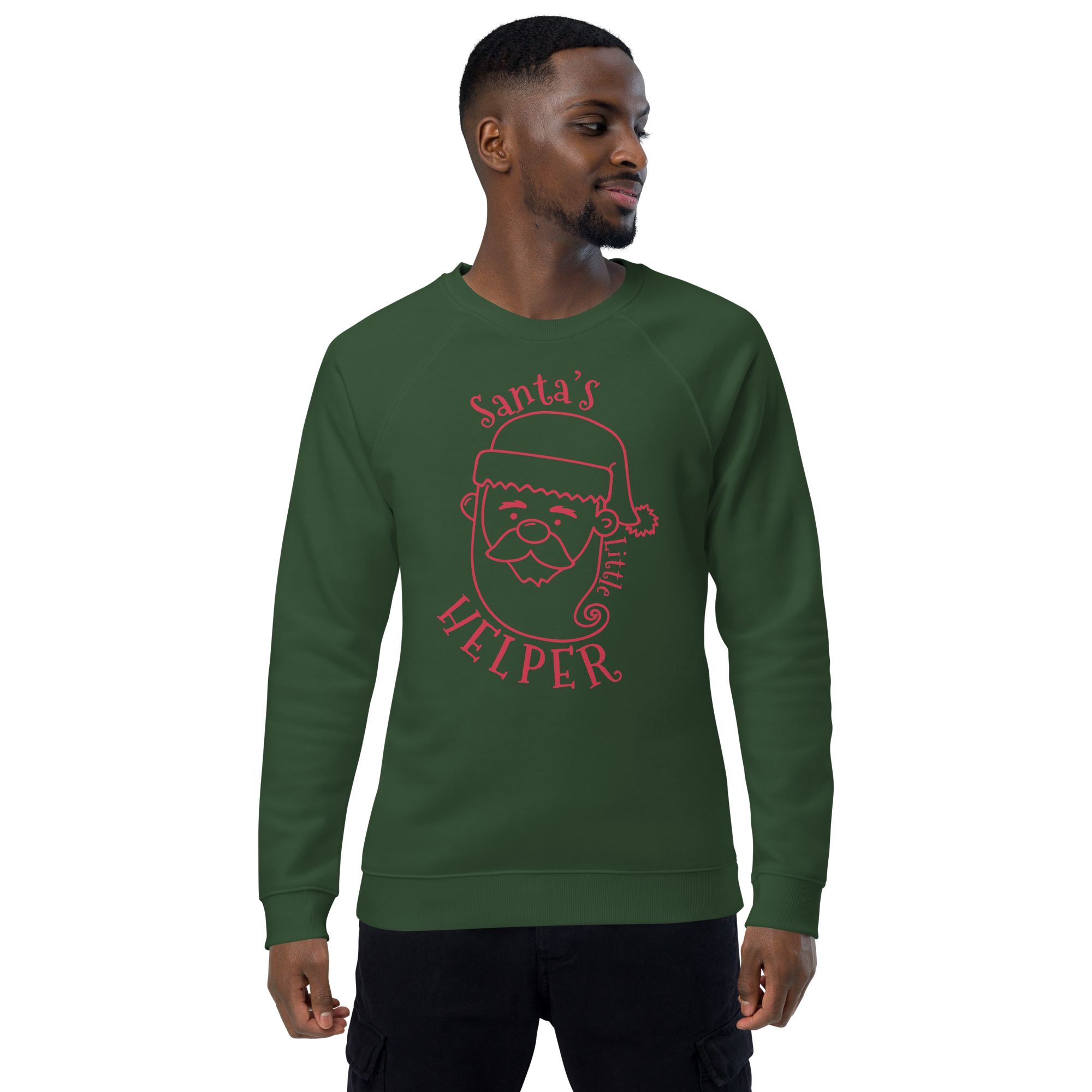 Unisex Santa S Helper Christmas Raglan Printed Sweatshirt charcoal-melange
