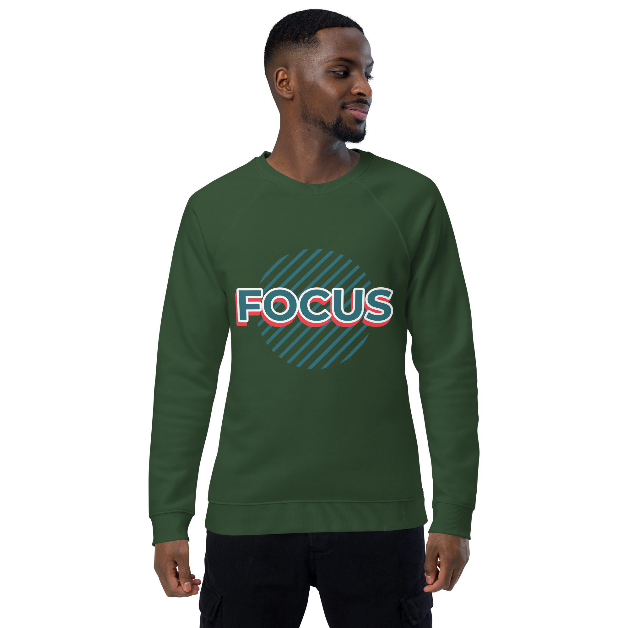 Unisex Focus Motivational Quote Raglan Printed Sweatshirt burnt-orange