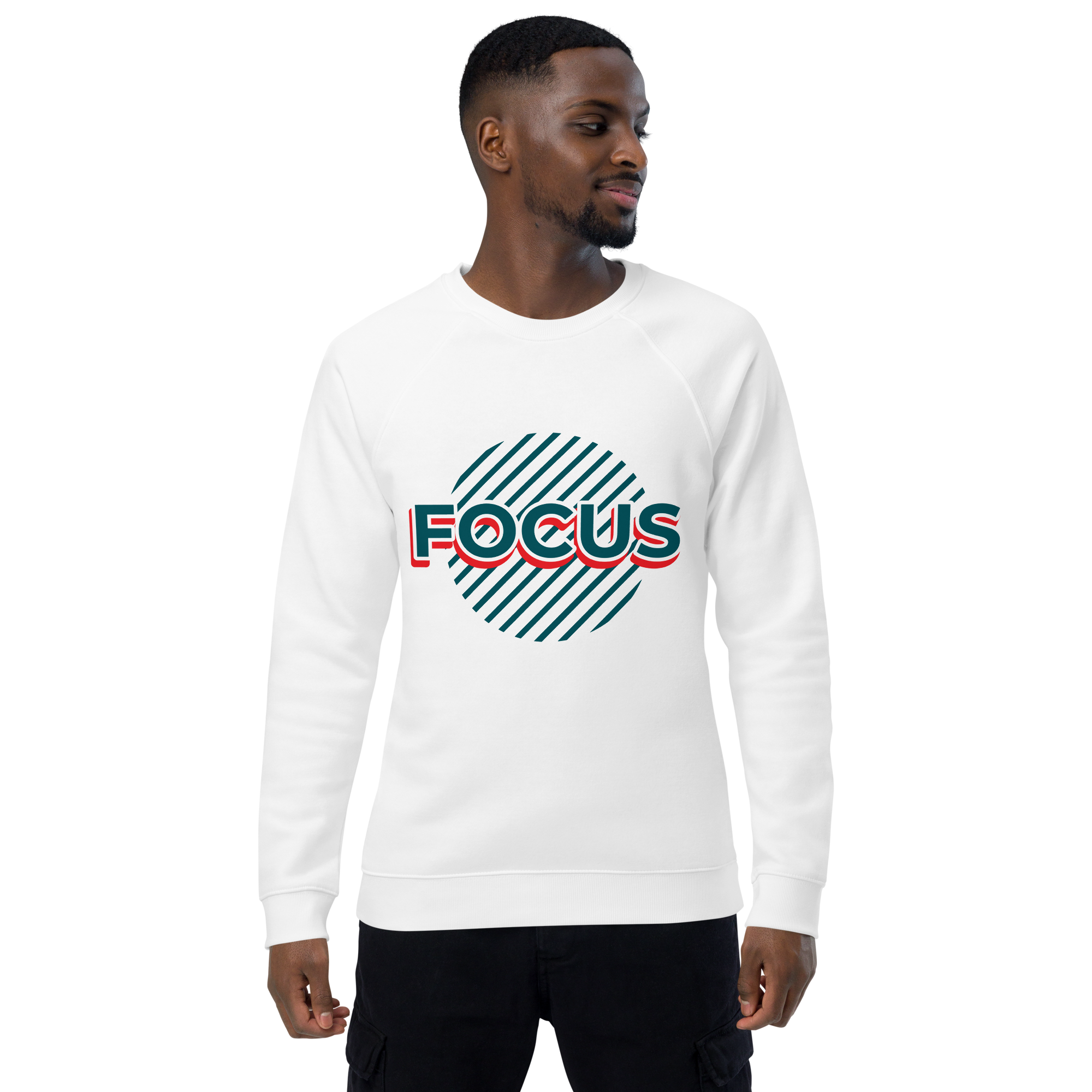 Unisex Focus Motivational Quote Raglan Printed Sweatshirt white