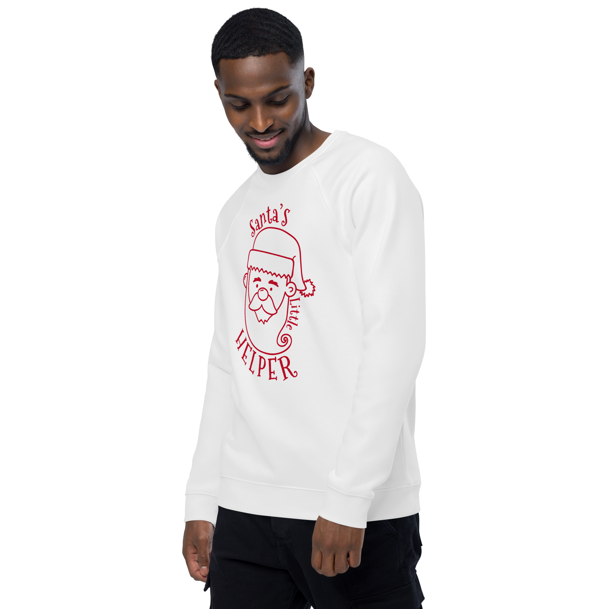 Unisex Santa S Helper Christmas Raglan Printed Sweatshirt black