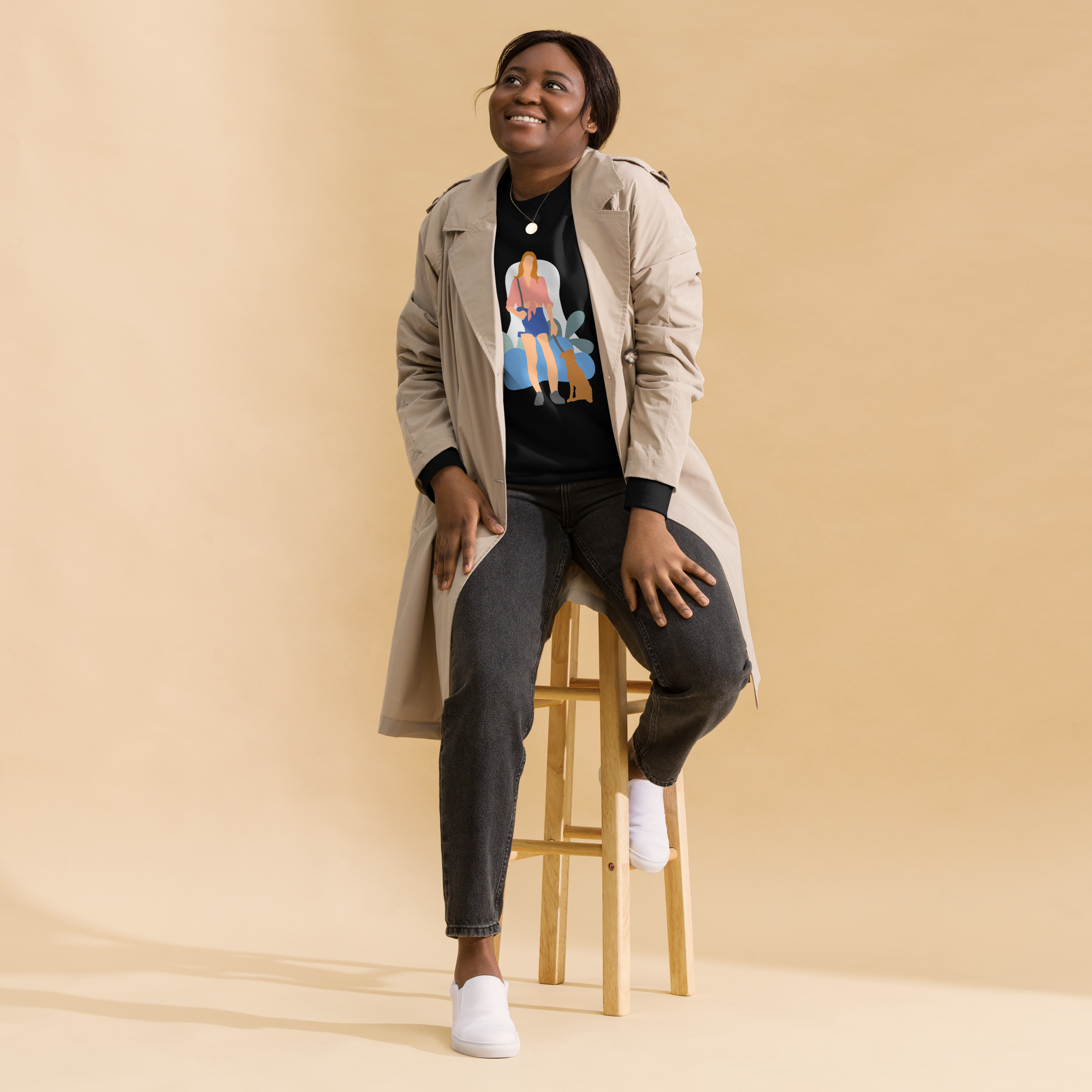Unisex Girl With Dog Premium Printed Sweatshirt black