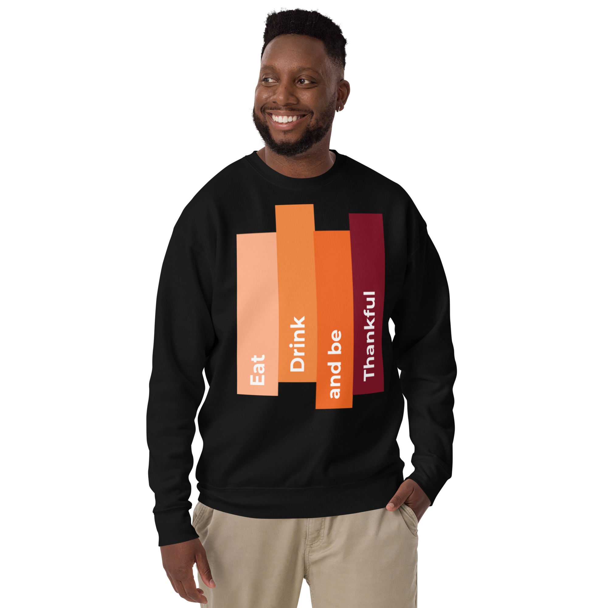 Unisex Eat Drink Be Thankful Fall Premium Printed Sweatshirt black