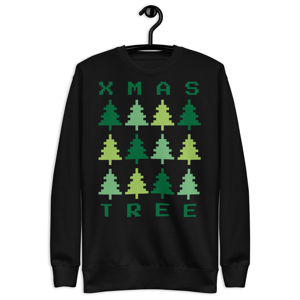 Unisex Xmas Tree Retro Premium Printed Sweatshirt forest-green