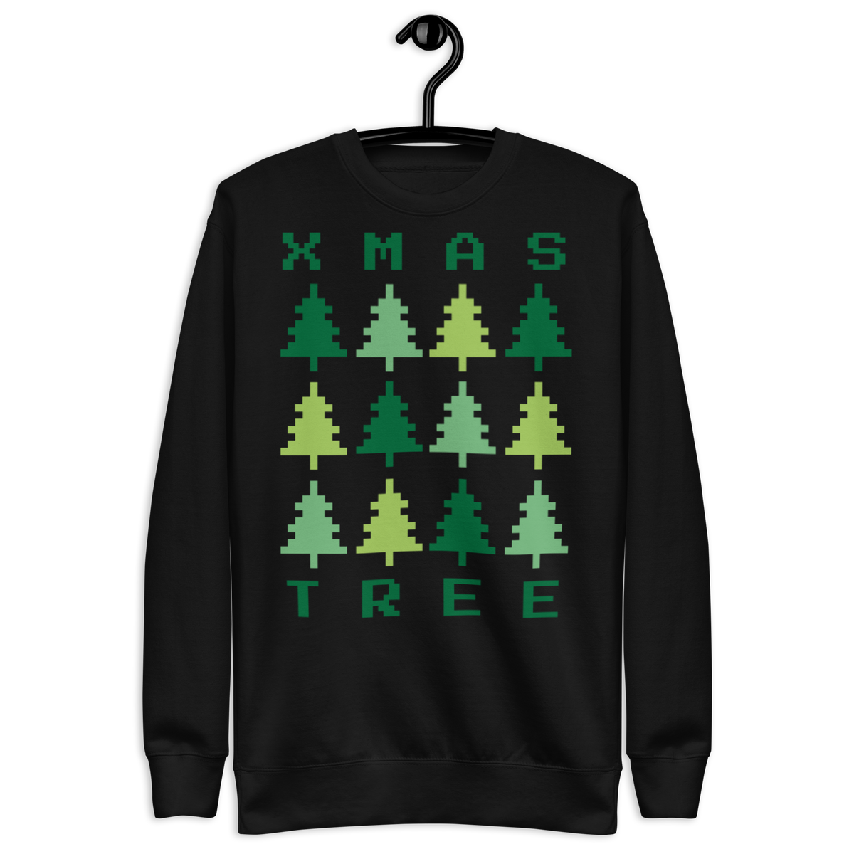 Unisex Xmas Tree Retro Premium Printed Sweatshirt forest-green