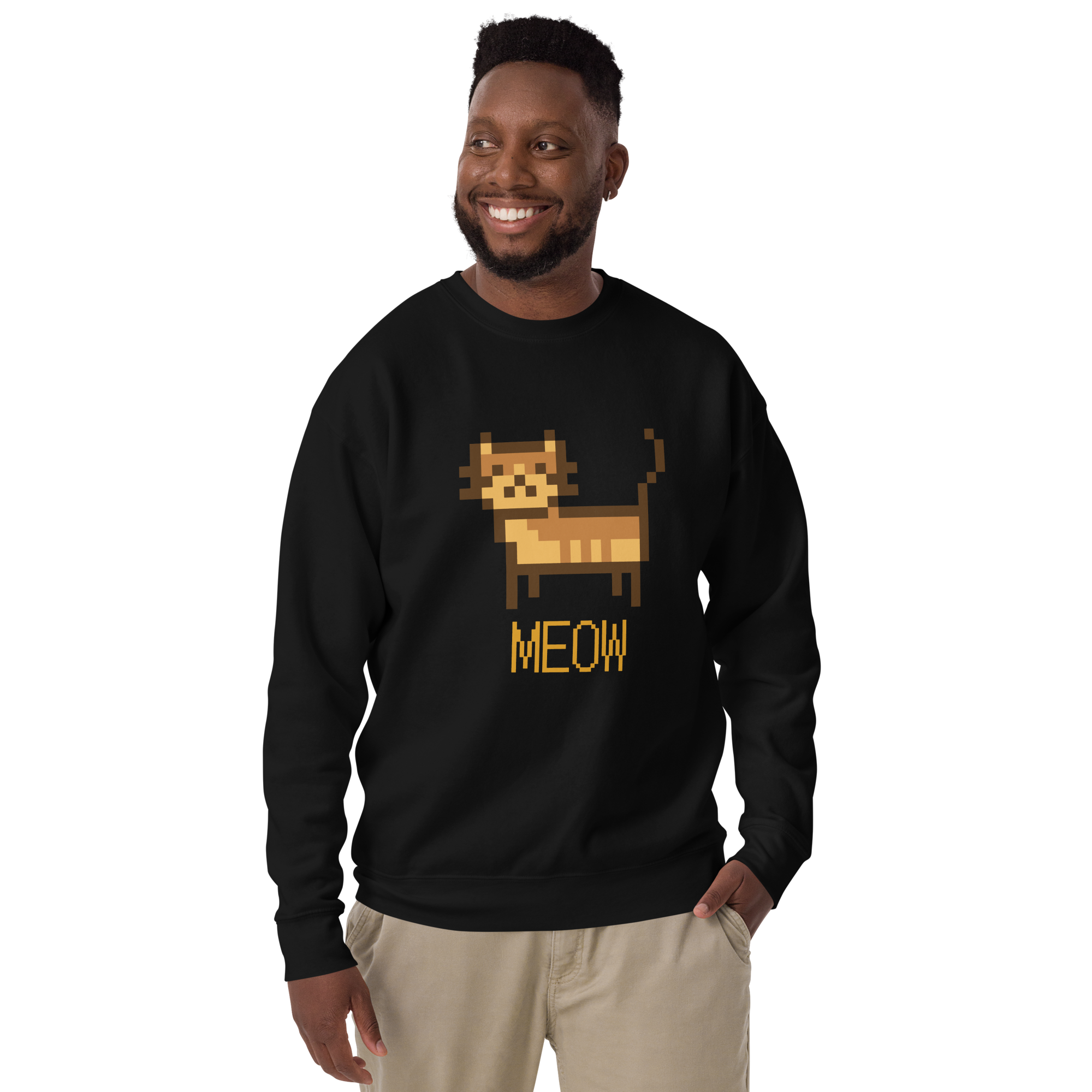 Unisex Pixel Cat Meow Premium Printed Sweatshirt charcoal-heather
